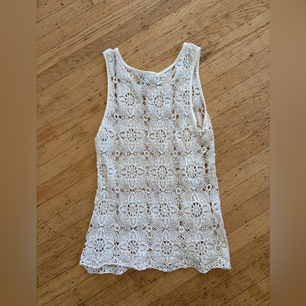 Ultra Pink crochet tank top swimsuit cover up
